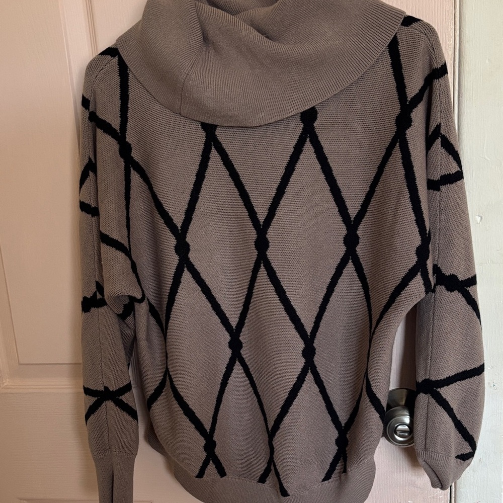 Elegant Taupe and Black Women's Cowl Neck Sweater
